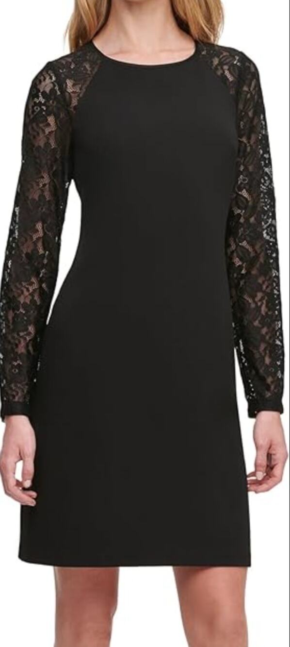 Tibi Black Lace Gold Long Sleeve Shift Dress